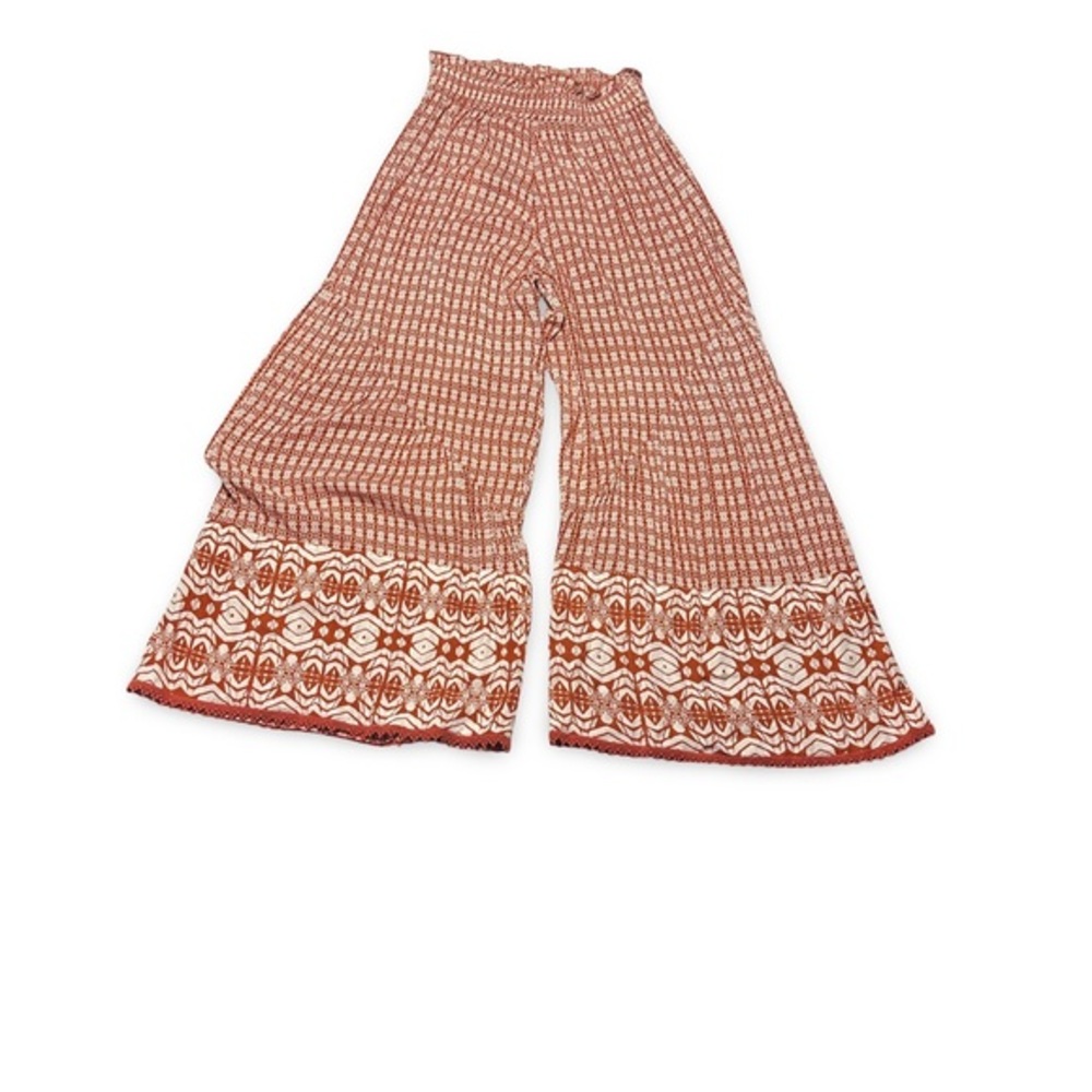 Bohemian Wide-Leg Pants in orangeand White